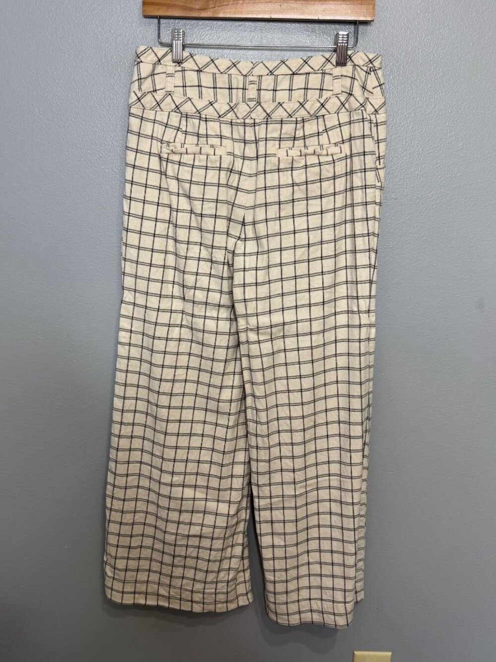 ANTHROPOLOGIE linen blend wide leg plaid trousers size 8P Petite - Picture 5 of 7